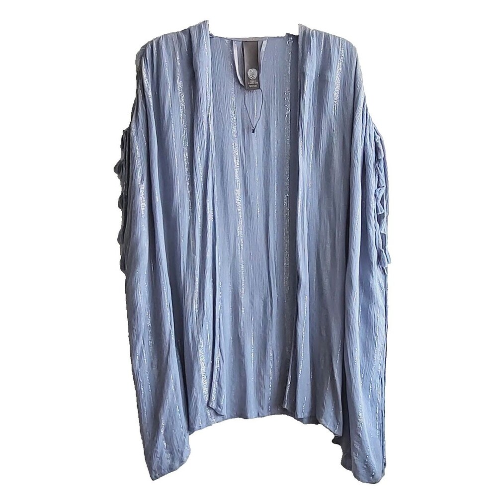 Vince Camuto Metallic Striped Blue Gray Kimono Top Wrap Open Front One Size